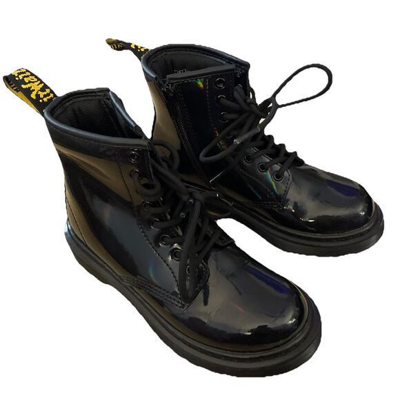 Dr Martens Jr Combat Black Glossy Leather  J Zip Up Boots Size 13 US - Picture 4 of 6